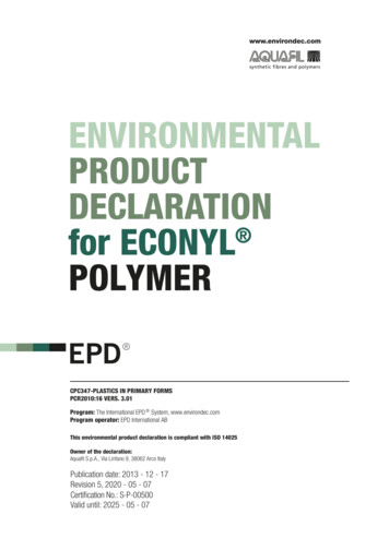 ENVIRONMENTAL PRODUCT DECLARATION For ECONYL POLYMER - Aquafil
