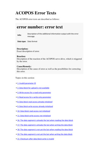 ACOPOS Error Texts Error Number: Error Text - Remontservo.ru