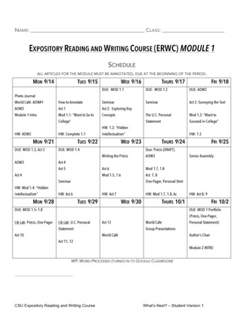 Expository Reading And Writing Course (Erwc) Module 1
