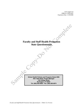 Faculty And Staff Health Promotion State Questionnaire