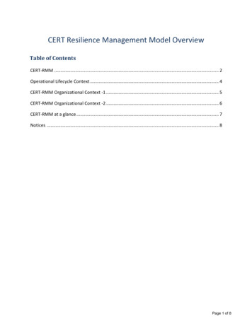 CERT Resilience Management Model Overview - Usalearning.gov