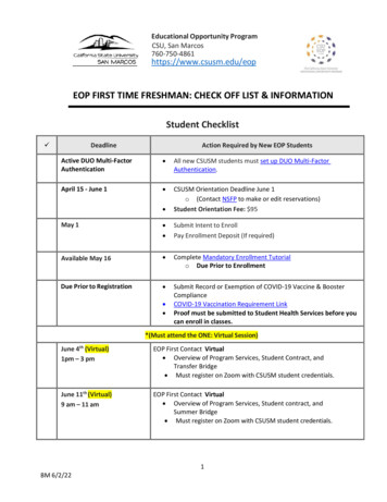 EOP FIRST TIME FRESHMAN: CHECK OFF LIST & INFORMATION Student . - CSUSM