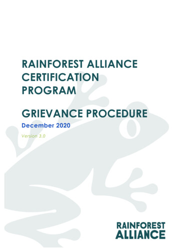 Rainforest Alliance Certification Program Grievance Procedure