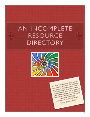 Incomplete Resource Book - NIC Reconciling United Methodists
