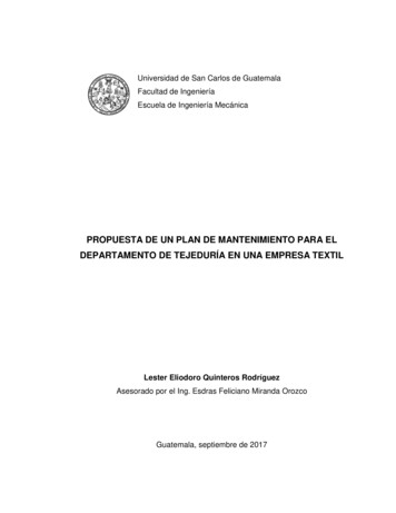 Propuesta De Un Plan De Mantenimiento Para El Departamento De Tejeduría .