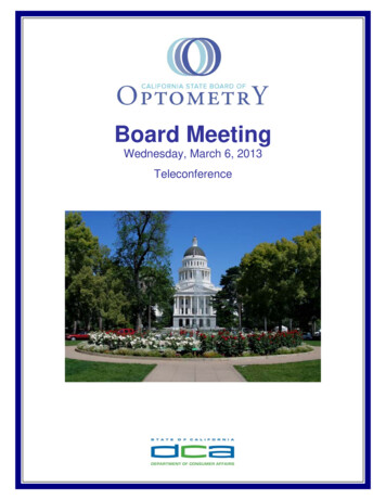 California State Board Of Optometry Meeting Materials For March 6, 2013 .