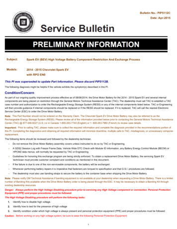 Bulletin No.: PIP5112C Date: Apr-2015 Subject: Spark EV (BEV) High .