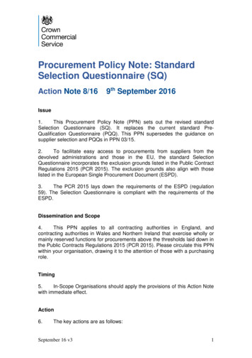Procurement Policy Note: Standard Selection Questionnaire (SQ) - GOV.UK