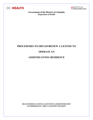 Procedures To Obtain/Renew A License To Operate An Assisted Living .