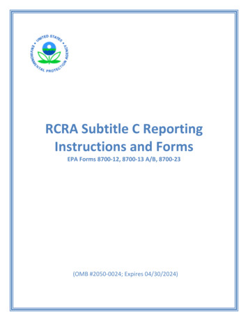 RCRA Subtitle C Reporting Instructions And Forms - US EPA