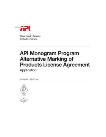 API Monogram Program Alternative Marking Of Products License Agreement