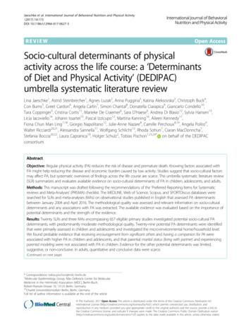 Socio-cultural Determinants Of Physical Activity Across The Life Course .