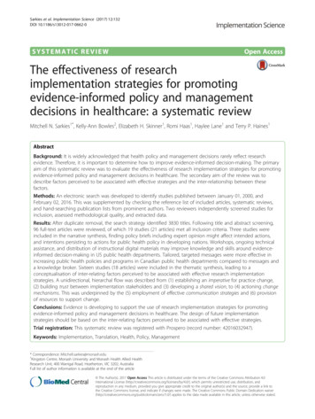 The Effectiveness Of Research Implementation Strategies For Promoting .