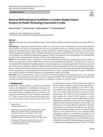 National Methodological Guidelines To Conduct Budget Impact Analysis .
