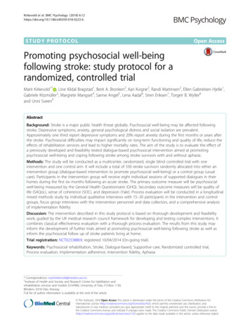 Promoting Psychosocial Well-being Following Stroke: Study Protocol For .