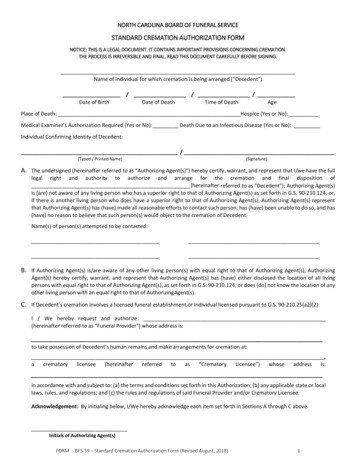 STANDARD CREMATION AUTHORIZATION FORM - North Carolina Board Of Funeral .