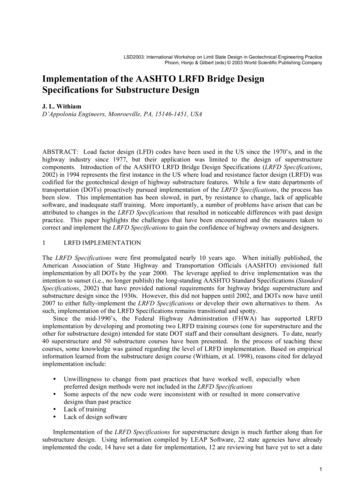 Implementation Of The AASHTO LRFD Bridge Design Specifications For .