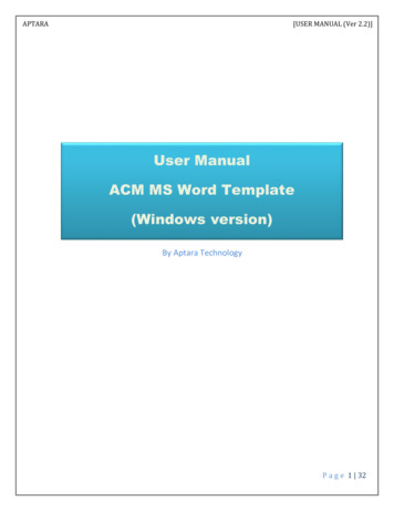 User Manual ACM MS Word Template - Association For Computing Machinery