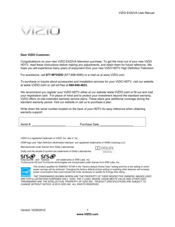 Dear VIZIO Customer, 877-MYVIZIO (877-698-4946) Or E-mail Us . - Etilize