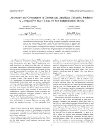 Autonomy And Competence In German And American University Students: A .