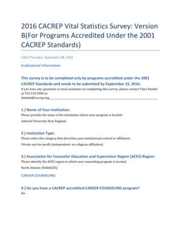 2016 CACREP Vital Statistics Survey: Version B(For Programs Accredited .