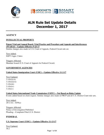 ALN Rule Set Update Details December 1, 2017
