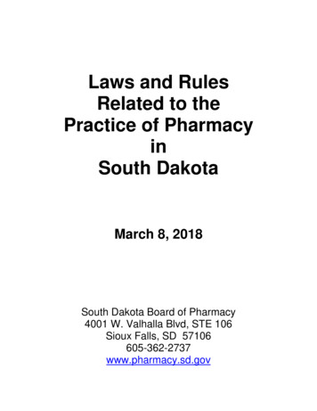 Laws And Rules Related To The Practice Of Pharmacy In South Dakota - DOH