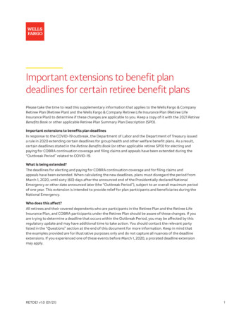 Important Extensions To Benefit Plan Deadlines For Certain Retiree .