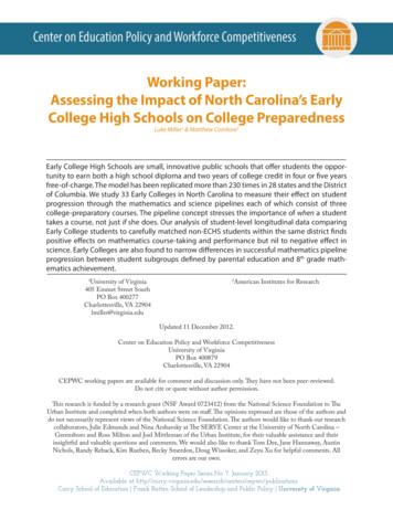 Working Paper: Assessing The Impact Of North Carolina's Early College .