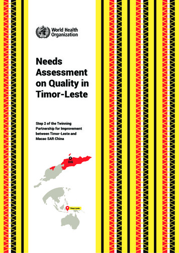 Needs Assessment On Quality In Timor-Leste - World Health Organization