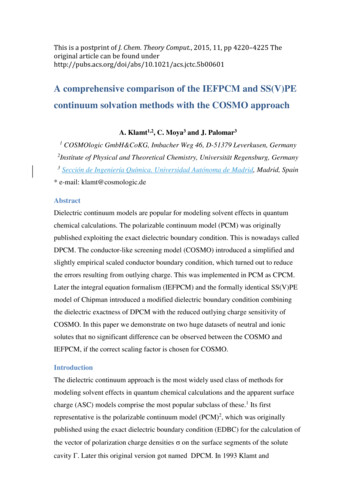 A Comprehensive Comparison Of The IEFPCM And SS(V)PE Continuum . - Zenodo