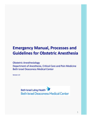 Emergency Manual, Processes And Guidelines For Obstetric Anesthesia
