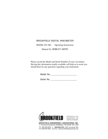 BROOKFIELD DIGITAL RHEOMETER MODEL DV-III Operating Instructions .