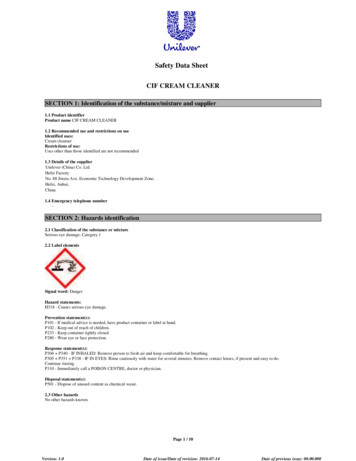 Safety Data Sheet CIF CREAM CLEANER - Unilever Professional US