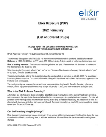 Elixir RxSecure (PDP) 2022 Formulary (List Of Covered Drugs)