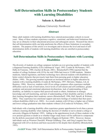 Self-Determination Skills In Postsecondary Students With Learning . - Ed