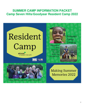 SUMMER CAMP INFORMATION PACKET Camp Seven Hills/Goodyear Resident Camp 2022