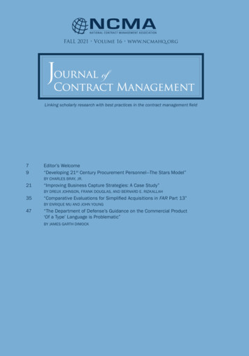 FALL 2021 Volume 16 Ncmahq Journal Of Contract Management