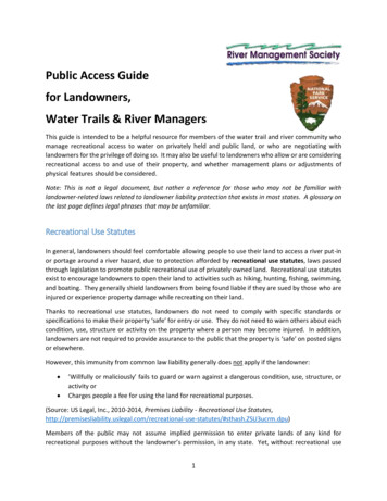 Public Access Guide For Landowners, Water Trails & River Managers
