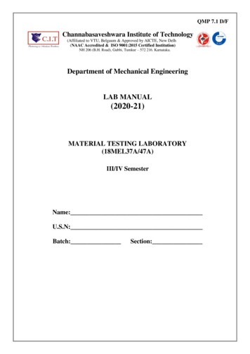 Department Of Mechanical Engineering LAB MANUAL (2020-21)