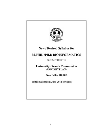 New / Revised Syllabus For M.PHIL /PH.D BIOINFORMATICS - Shivaji University
