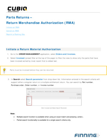 Parts Returns - Return Merchandise Authorization (RMA)