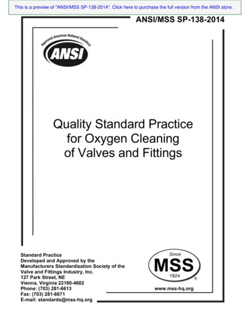 Quality Standard Practice For Oxygen Cleaning Of Valves And Fittings