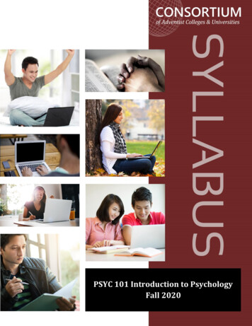 PSYC 101 Introduction To Psychology Fall 2020