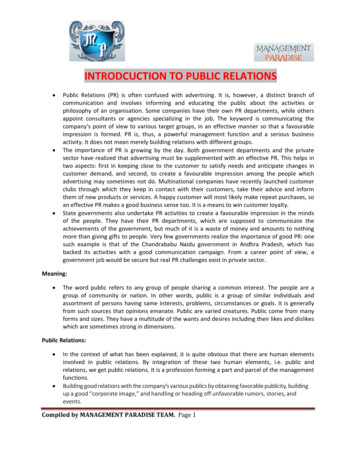 INTRODCUCTION TO PUBLIC RELATIONS - Weebly