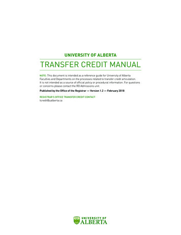 University Of Alberta Transfer Credit Manual