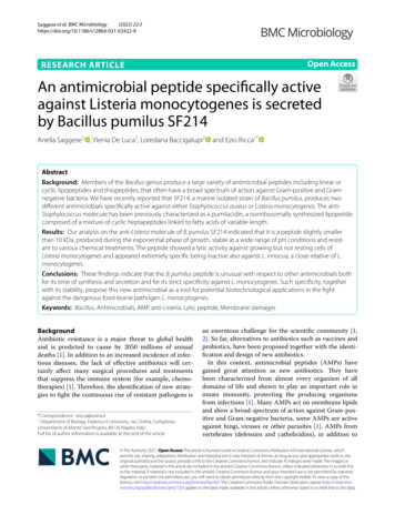 An Antimicrobial Peptide Specifically Active Against Listeria .