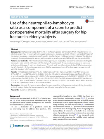 Use Of The Neutrophil-to-lymphocyte Ratio As A Component Of A Score To .