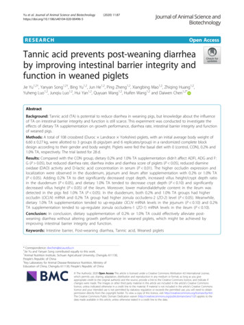 Tannic Acid Prevents Post-weaning Diarrhea By Improving Intestinal .