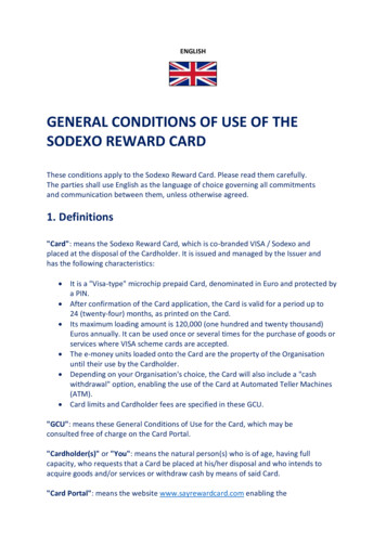 GENERAL CONDITIONS OF USE OF THE SODEXO REWARD CARD - Spree Card